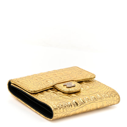 Chanel Metallic Calfskin Crocodile Embossed Cocodile Compact Flap Wallet  Gold 4 of 8