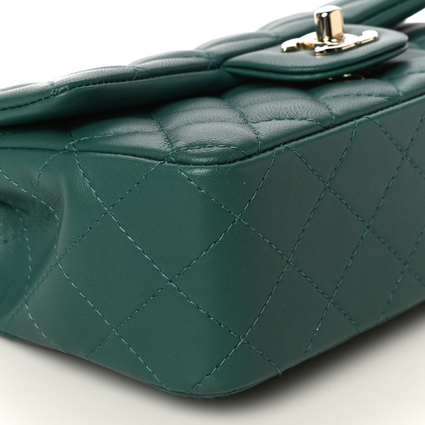 Lambskin Quilted Mini Rectangular Flap Dark Green