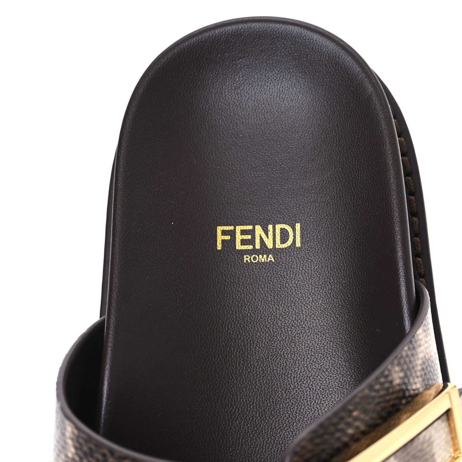 Fendi Vitello Karung Effect Fendi Feel Buckled Slide Sandals 37 Beige Brown 7 of 9