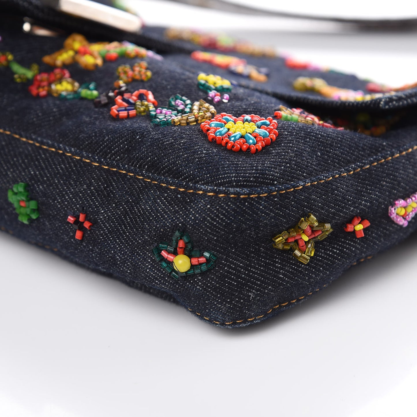Denim Ricami Beaded Baguette Blue