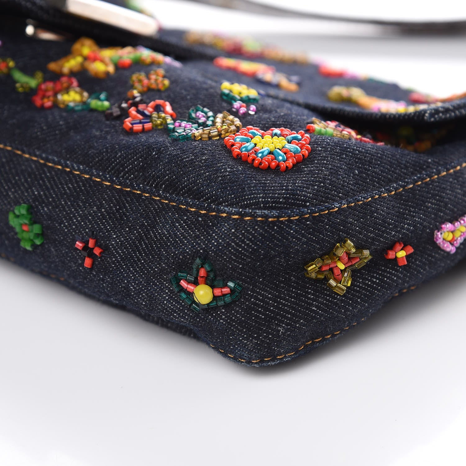 Fendi Denim Ricami Beaded Baguette Blue 9 of 12
