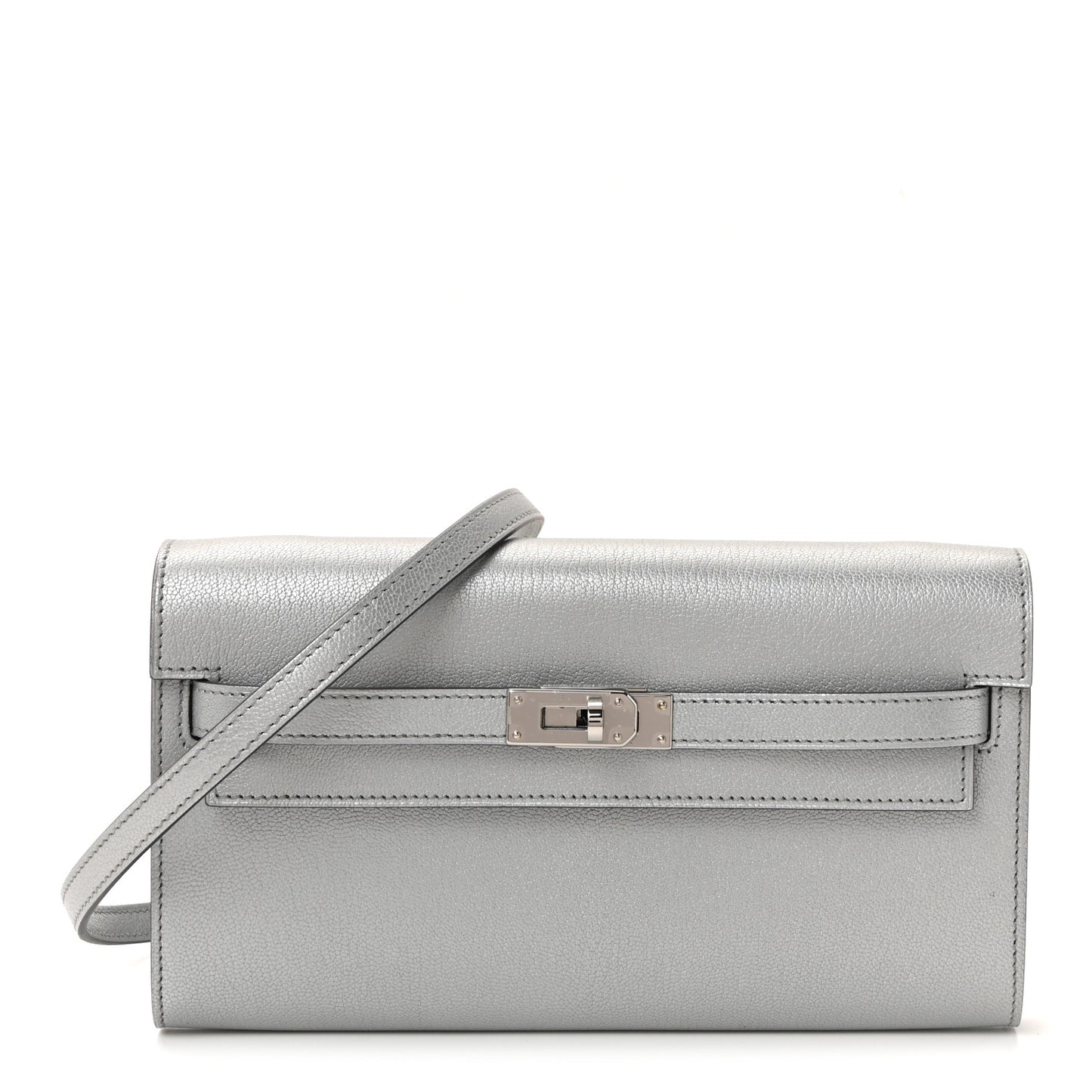 Metallic Chevre Chamkilight Kelly Wallet To Go Argent