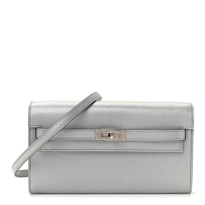 Hermes Metallic Chevre Chamkilight Kelly Wallet To Go Argent 1 of 10