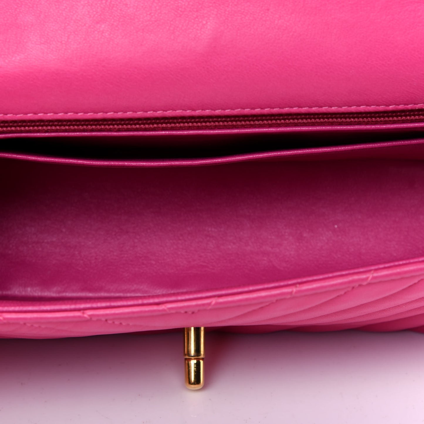 Lambskin Chevron Quilted Mini Rectangular Flap Fuchsia
