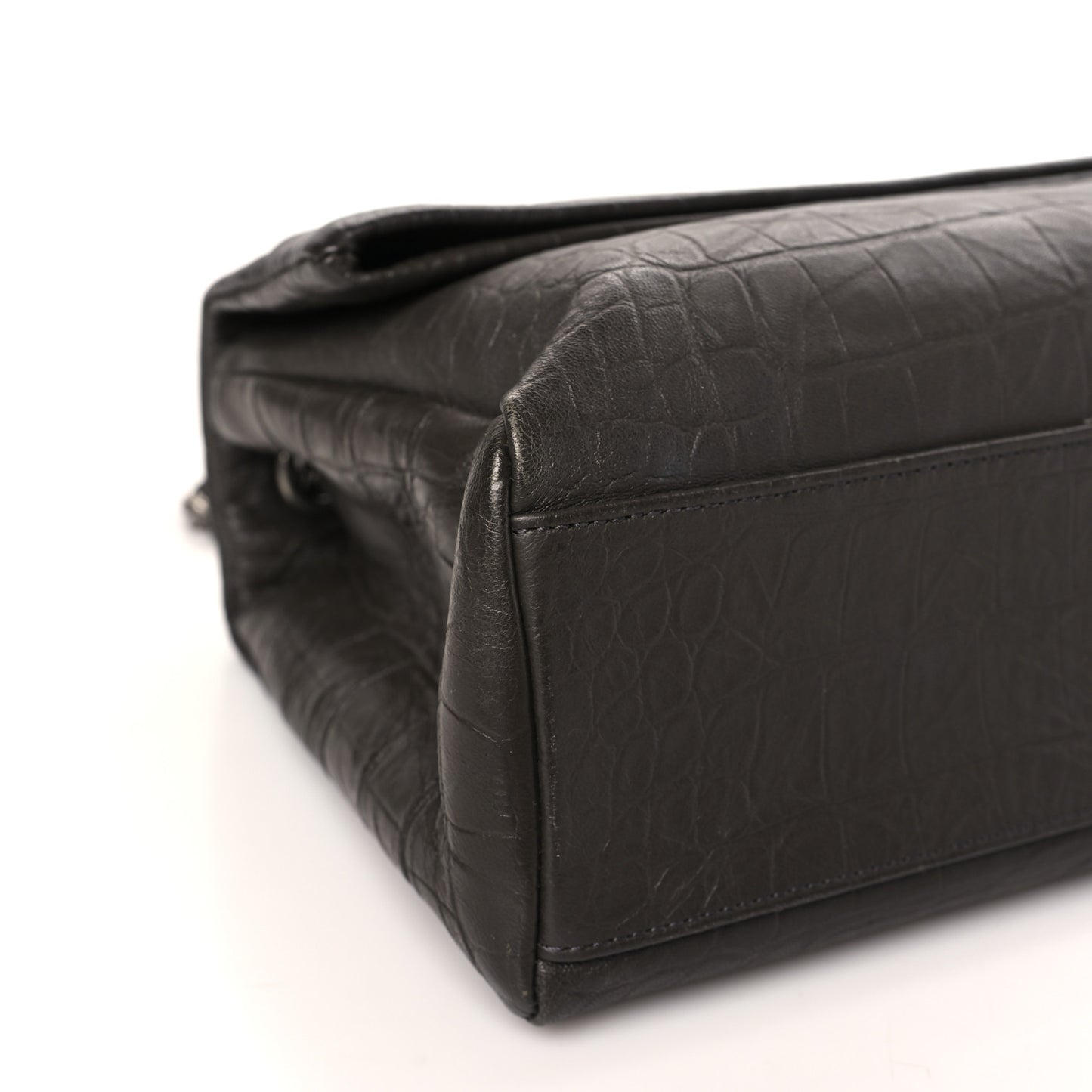 Calfskin Crocodile Embossed Medium West Hollywood Monogram Fold-Over Grey