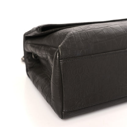 Saint Laurent Calfskin Crocodile Embossed Medium West Hollywood Monogram Fold-Over Grey 8 of 9