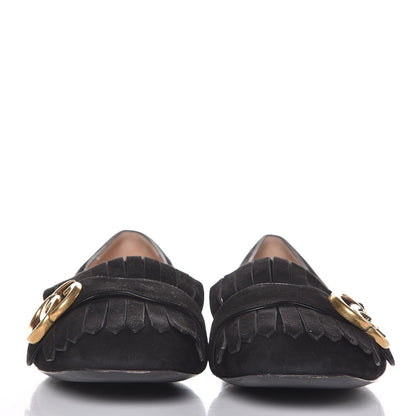 Gucci Kid Scamosciato GG Marmont Fringe Flats 40 Black 3 of 8
