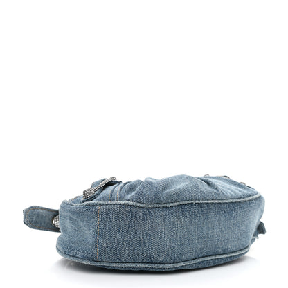 Balenciaga Washed Frayed Denim Crystal Le Cagole Shoulder Bag XS Blue 5 of 10