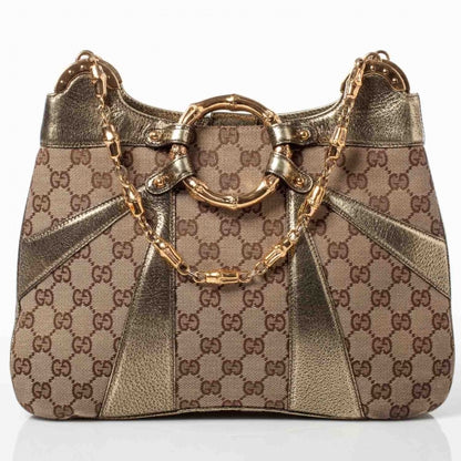 Gucci Monogram Bamboo Chain Shoulder Bag Metallic 1 of 9
