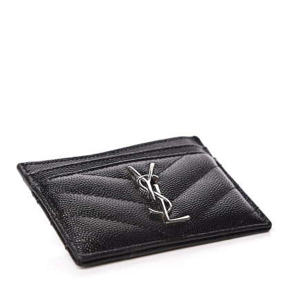 Saint Laurent Grain De Poudre Matelasse Chevron Monogram Credit Card Case Black 5 of 9
