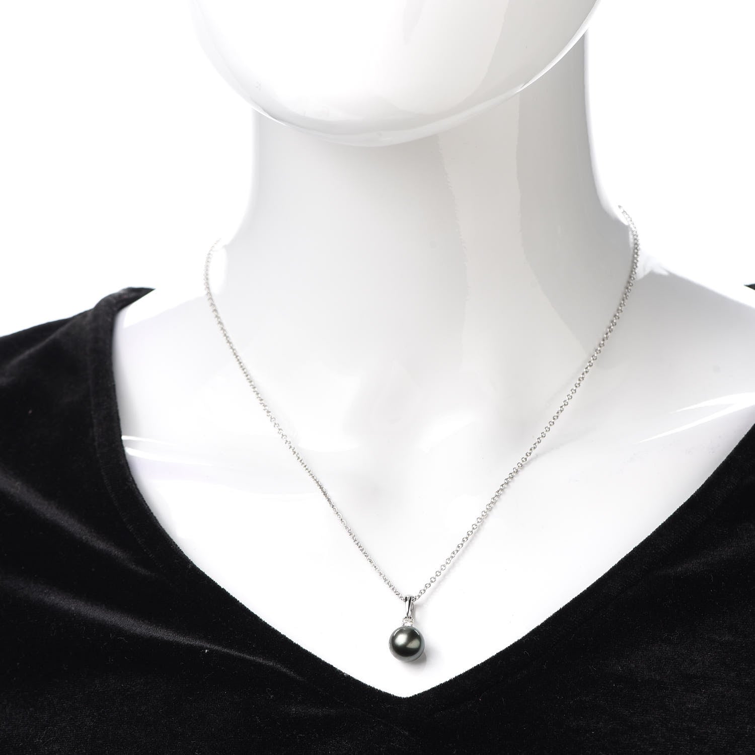 Mikimoto 18K White Gold Diamond Black South Sea Pearl 9.5mm Pendant Necklace 2 of 4