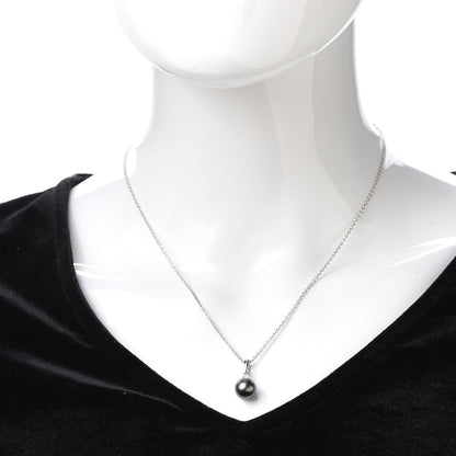 Mikimoto 18K White Gold Diamond Black South Sea Pearl 9.5mm Pendant Necklace 2 of 4