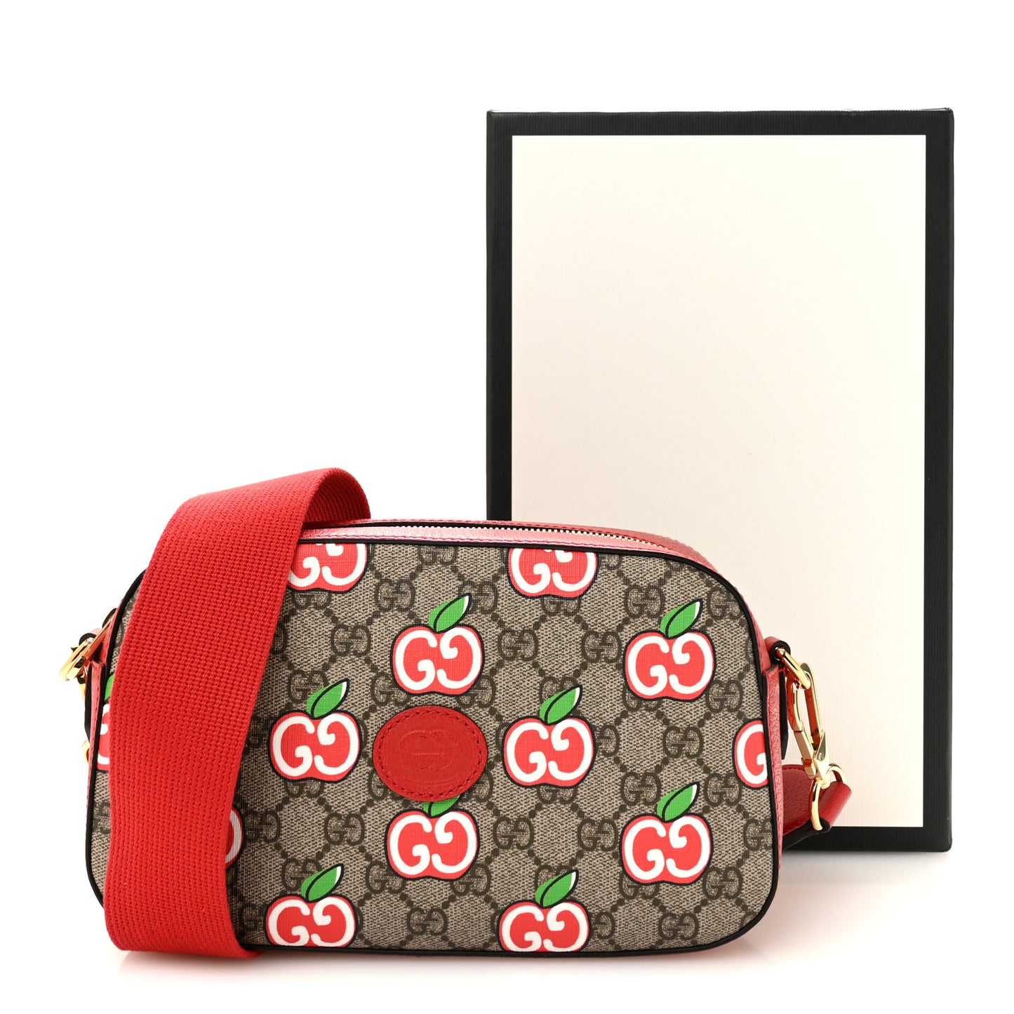 GG Supreme Monogram Apple Small Retro Interlocking G Shoulder Bag Beige Multicolor Lobster Red