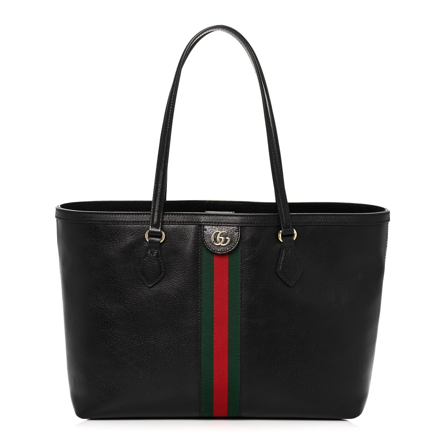 Textured Calfskin Web Medium Ophidia Shopping Tote Black