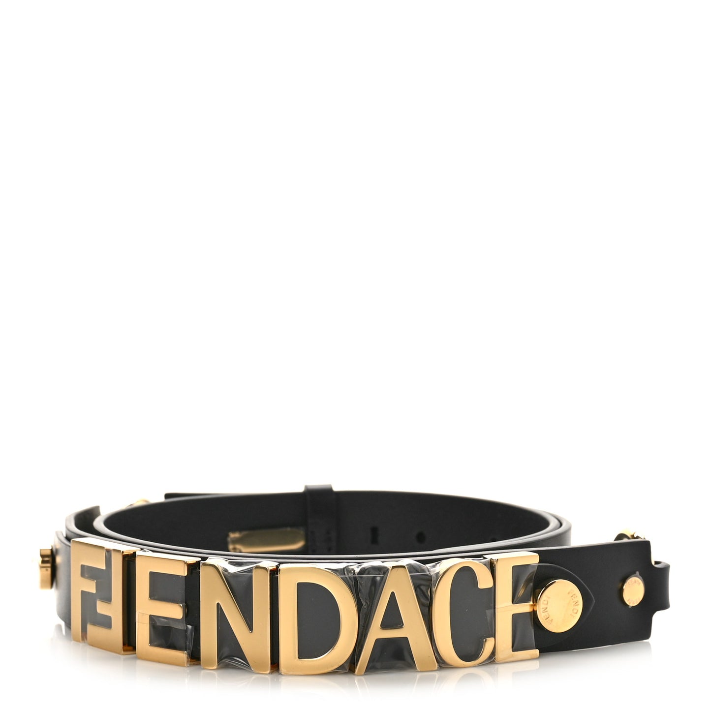 X FENDI Calfskin Fendace Logo Belt 95 38 Black Gold