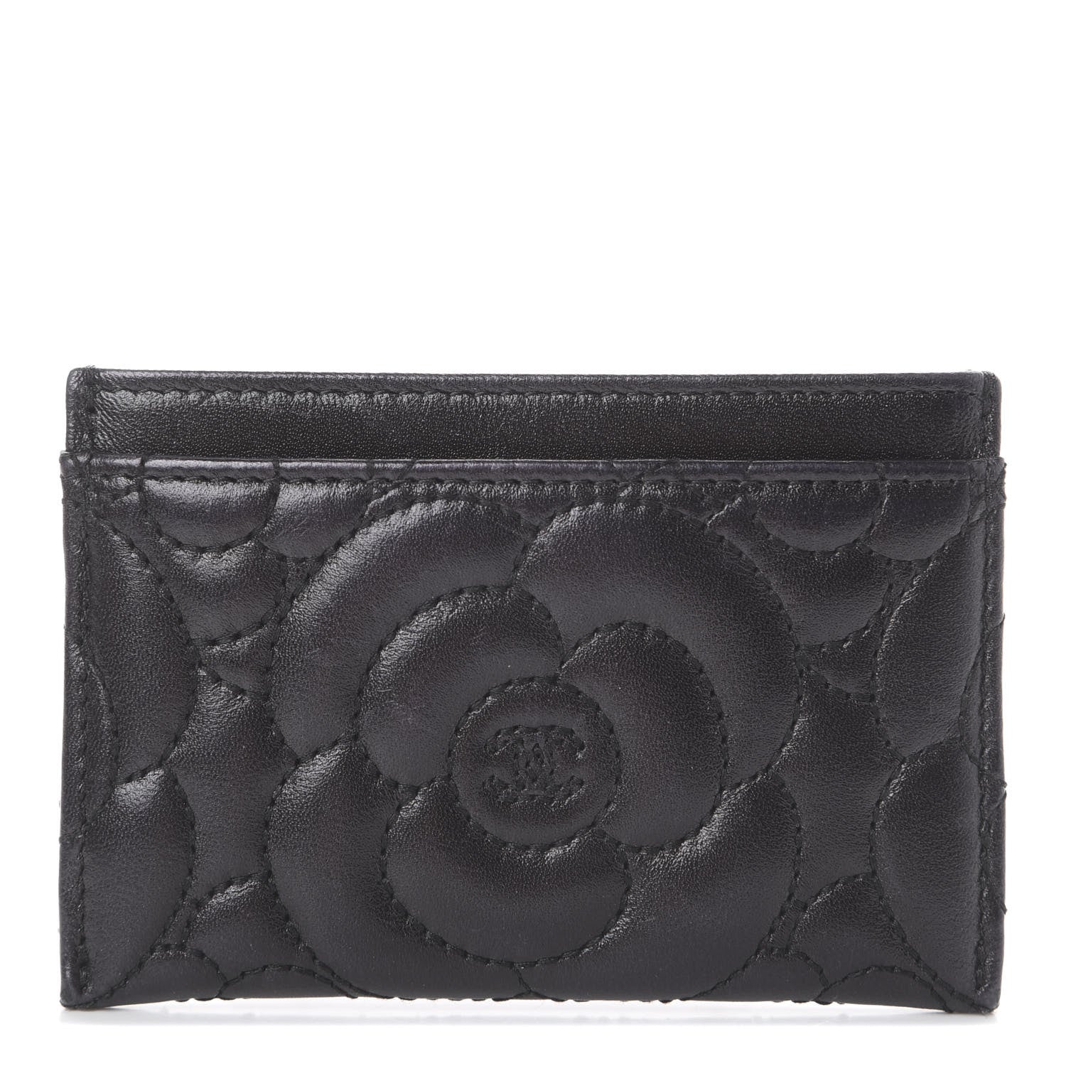 Chanel Lambskin Camellia Embossed Card Holder Black 1 of 6