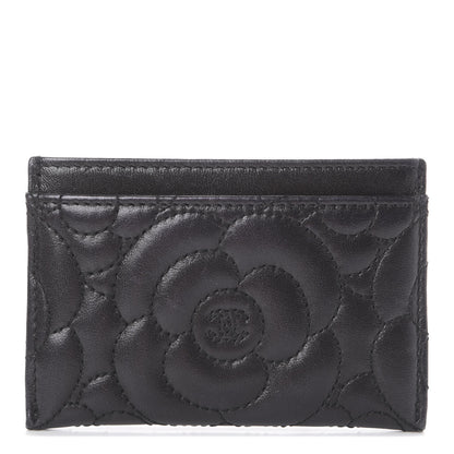 Chanel Lambskin Camellia Embossed Card Holder Black 1 of 6