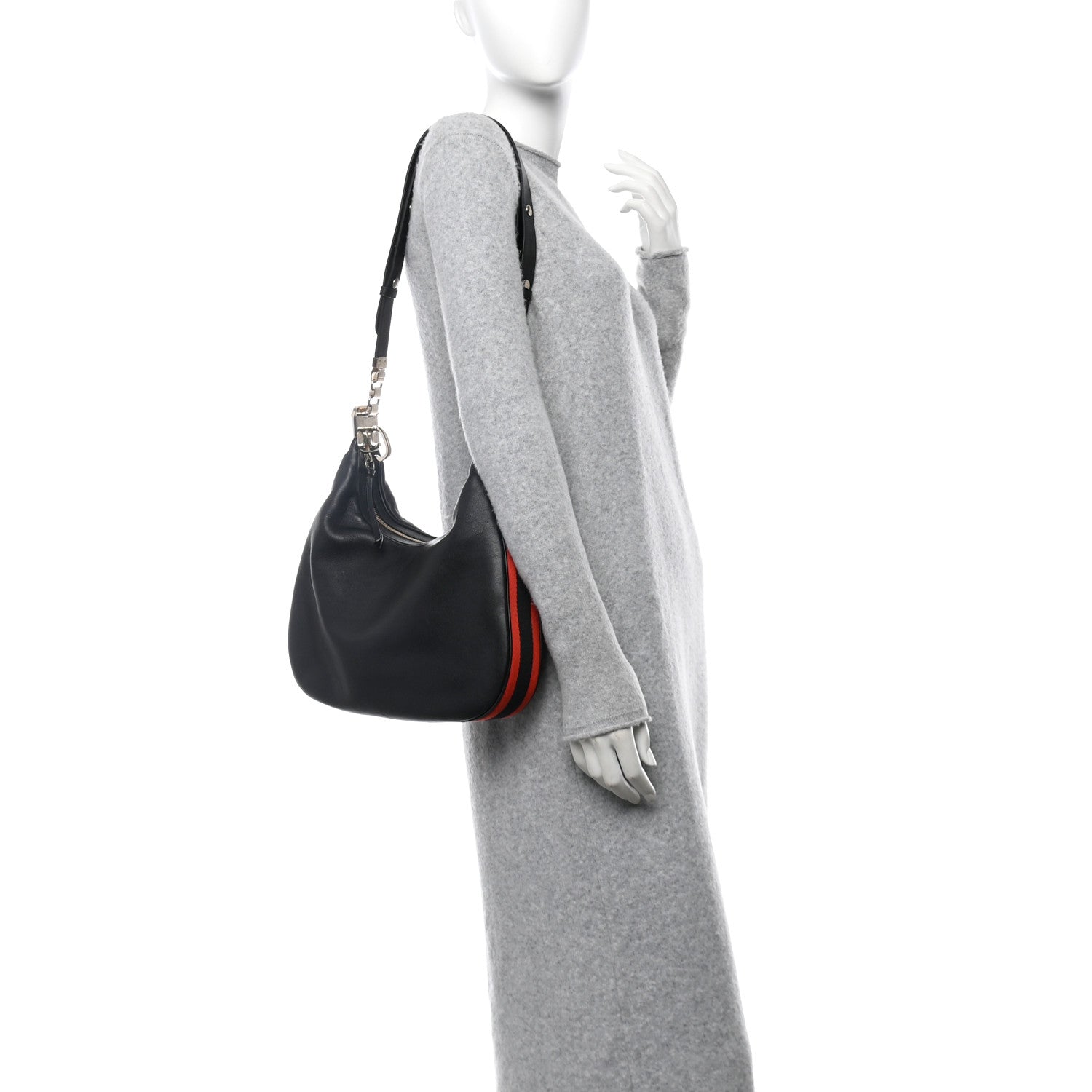 Gucci Aria Calfskin Web Large Attache Shoulder Bag Black 2 of 11