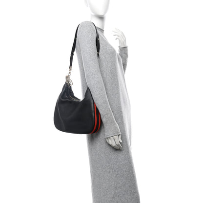 Gucci Aria Calfskin Web Large Attache Shoulder Bag Black 2 of 11