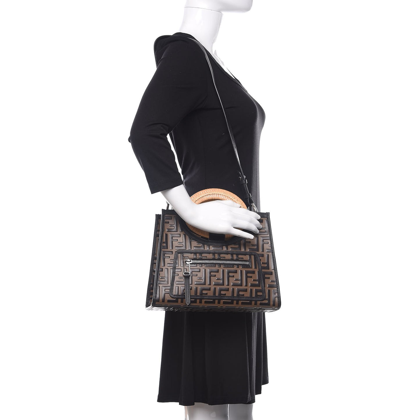Vitello Century Wicker Bi-Color FF 1974 Embossed Small Runaway Shopper Tote Maya Black