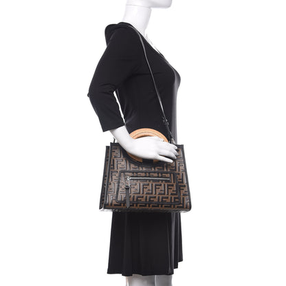 Fendi Vitello Century Wicker Bi-Color FF 1974 Embossed Small Runaway Shopper Tote Maya Black 2 of 10