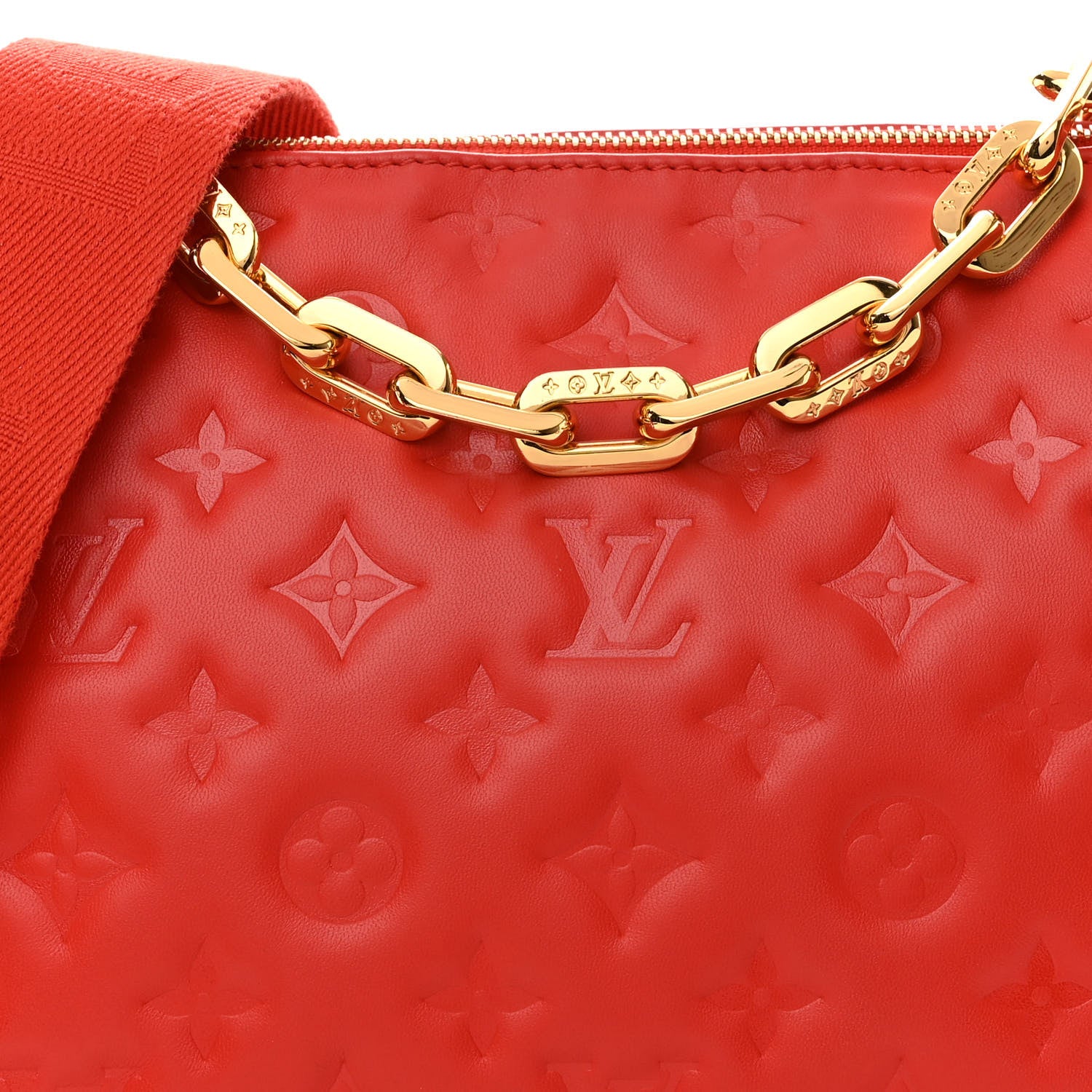 Louis Vuitton Lambskin Embossed Monogram Coussin PM Red 9 of 11