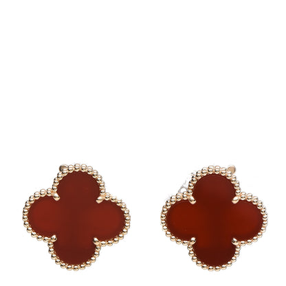 Van Cleef & Arpels 18K Yellow Gold Carnelian Magic Alhambra Earrings 1 of 4