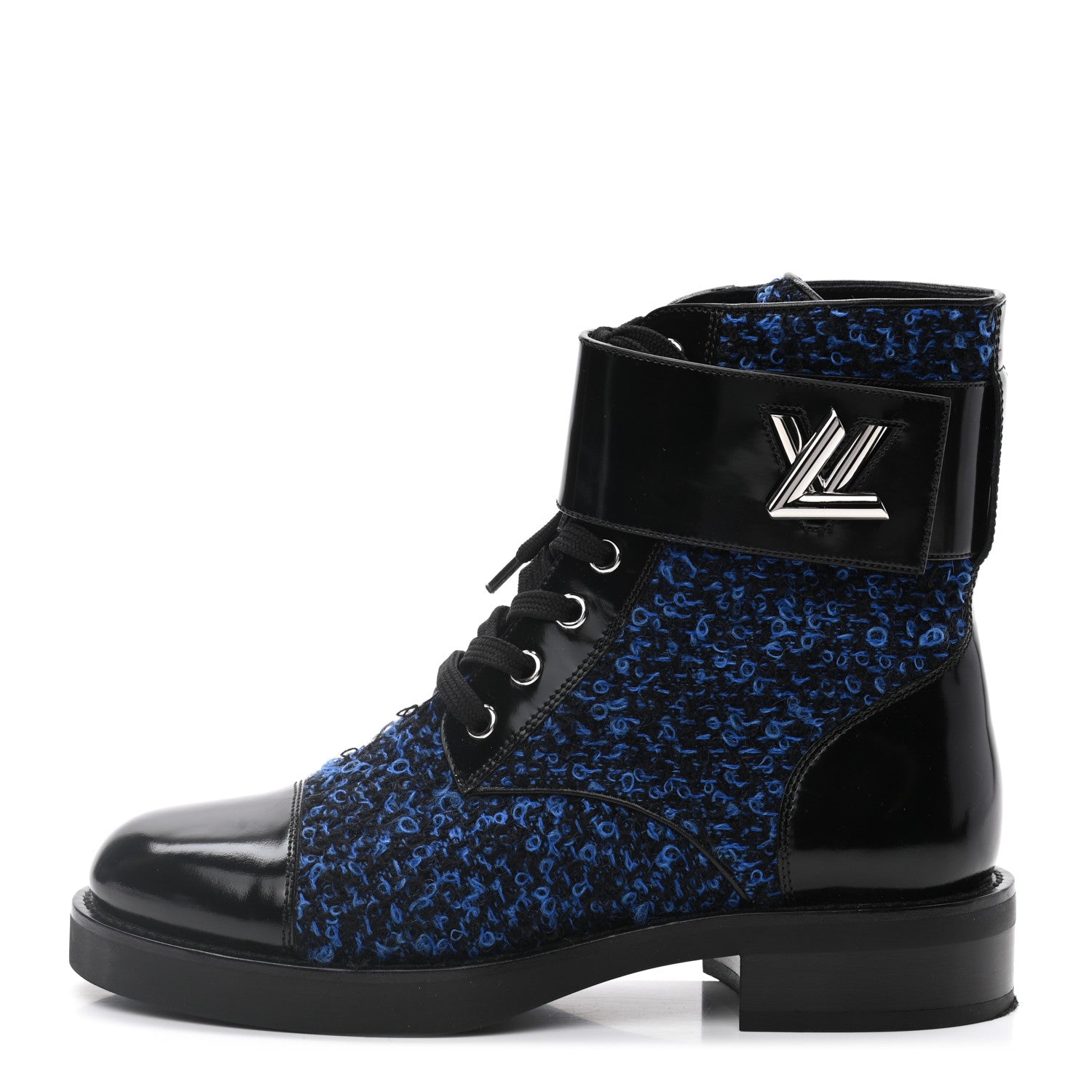 Louis Vuitton Tweed Calfskin Wonderland Ranger Boots 36 Blue Black 2 of 8