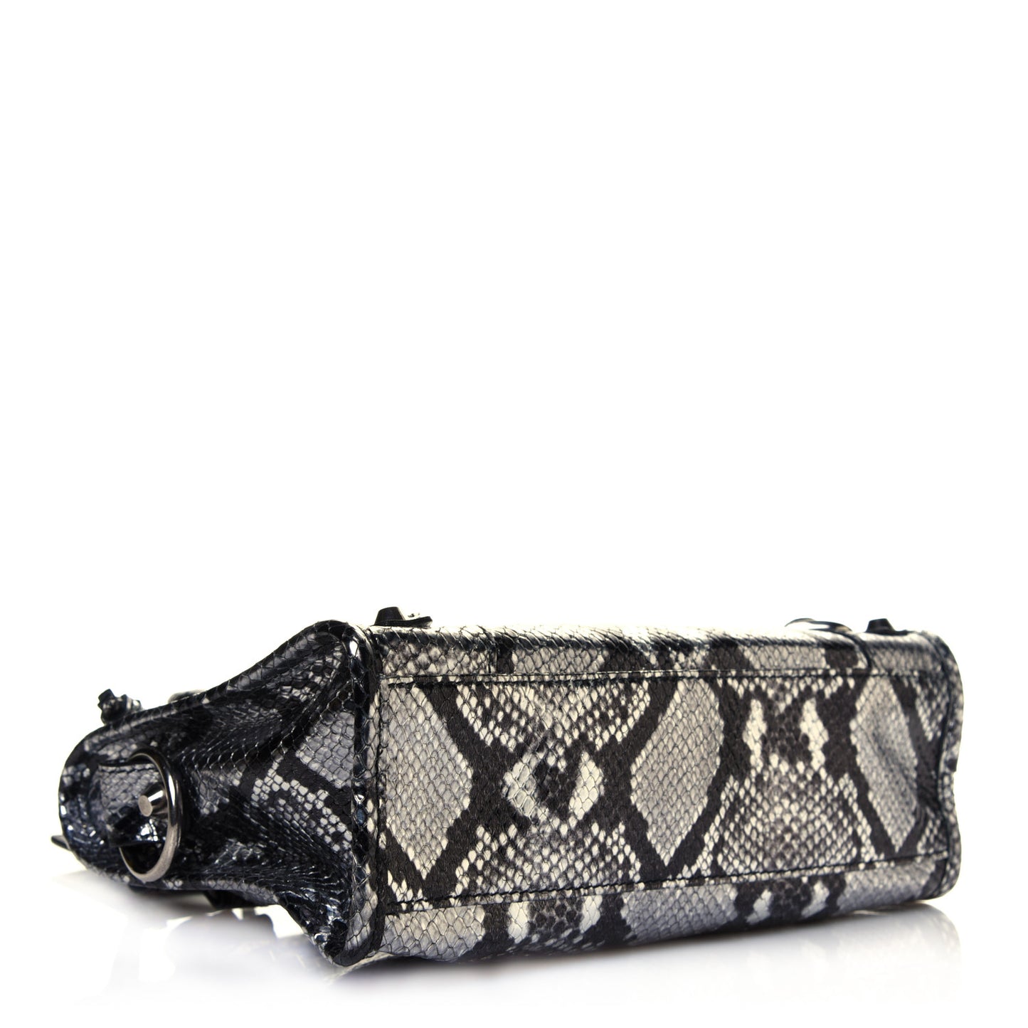 Metallic Calfskin Snakeskin Embossed Classic Silver Hardware Mini City Silver