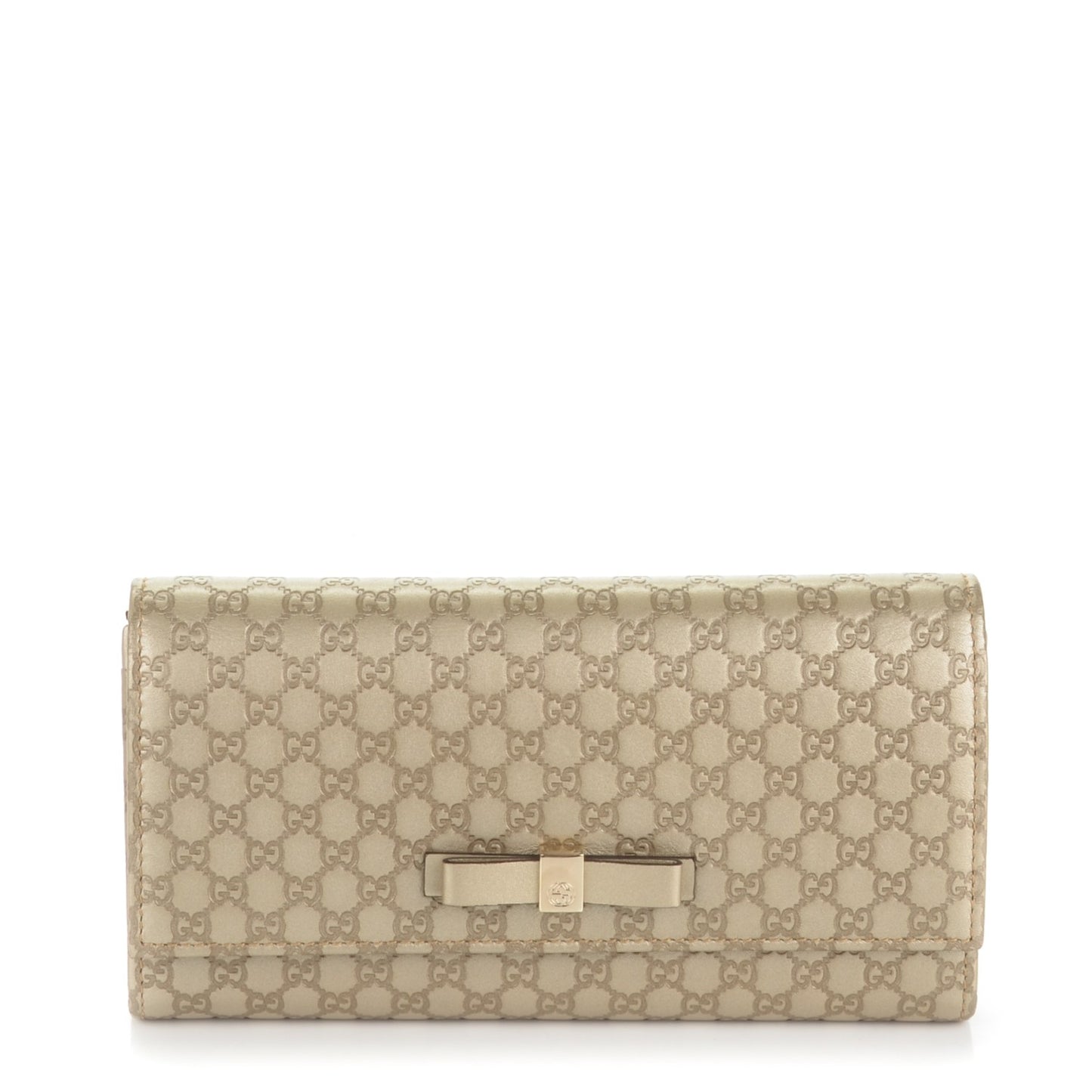 Metallic Microguccissima Bow Continental Wallet Golden Beige