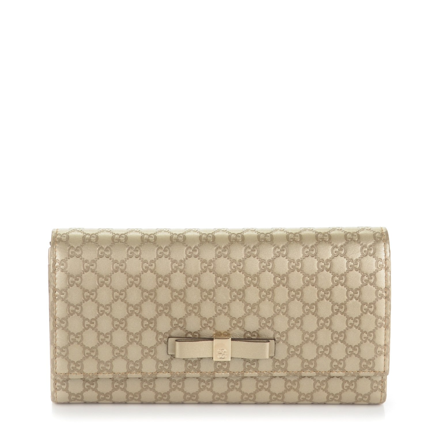Gucci Metallic Microguccissima Bow Continental Wallet Golden Beige 1 of 7