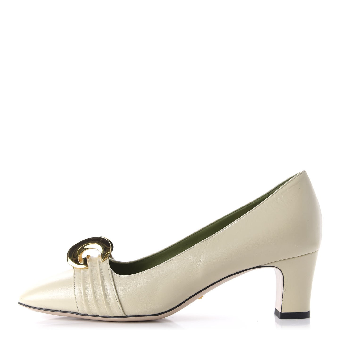 Malaga Kid Half Moon GG Square Toe Pumps 38.5 Vintage White
