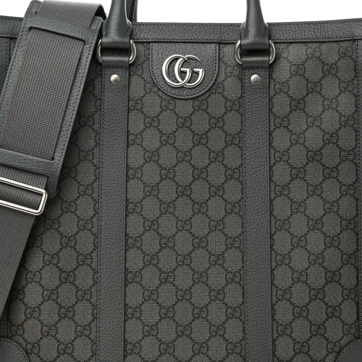 GG Supreme Monogram Textured Dollar Calfskin Medium Ophidia Tote Grey Black Graphite Grey