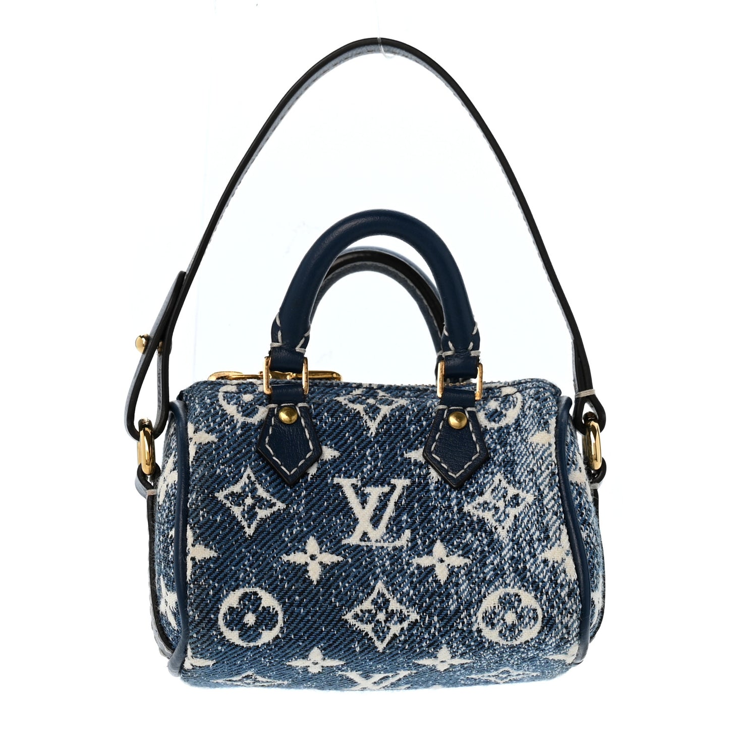 Denim Monogram Jacquard Micro Speedy Bag Charm Bleu