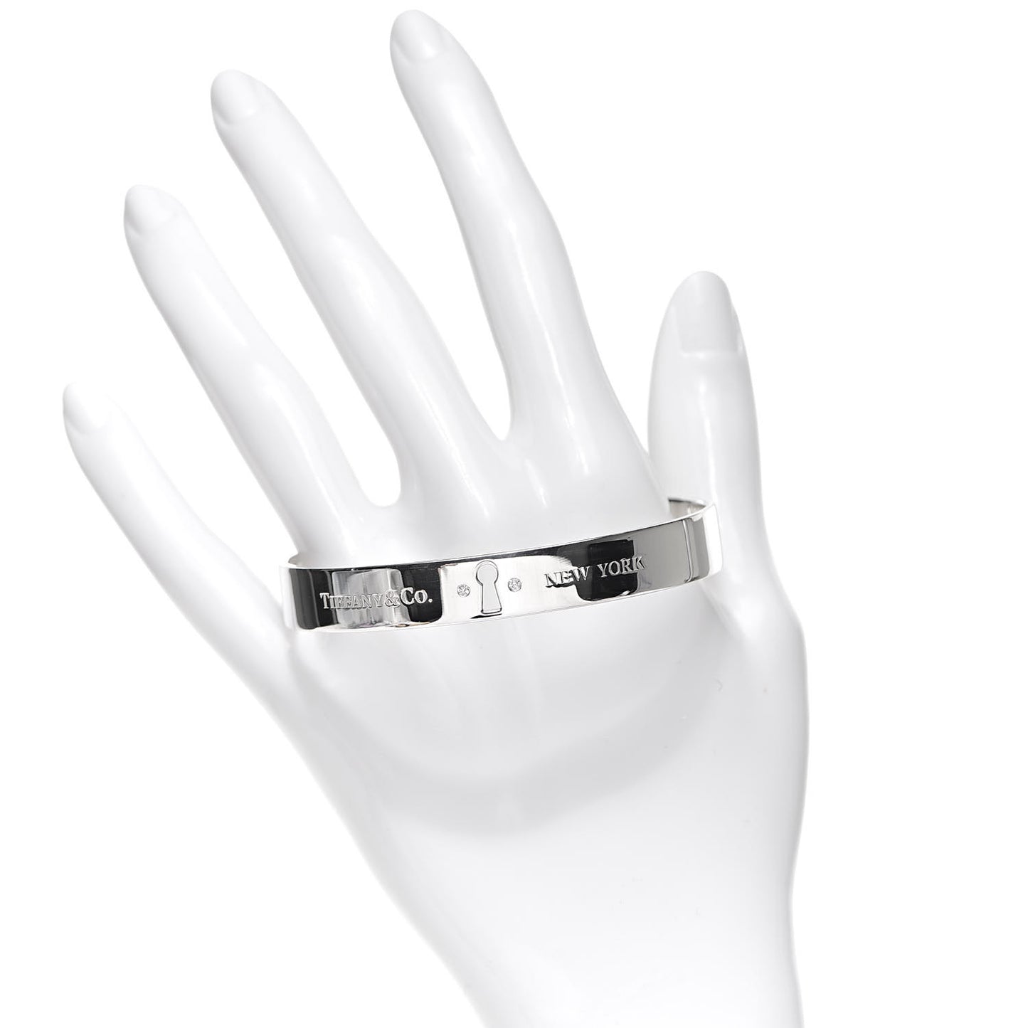 Sterling Silver Diamond Narrow Locks Bangle Bracelet
