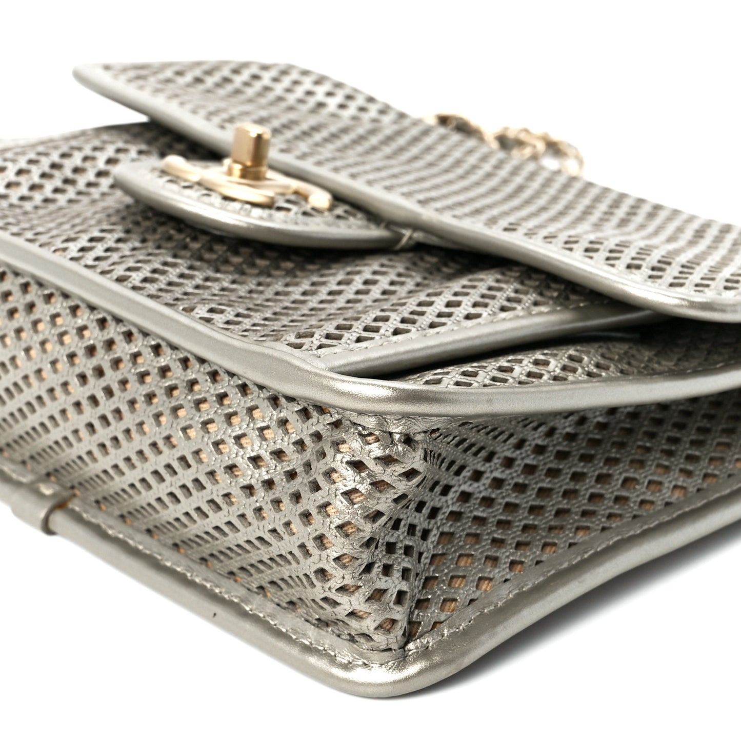 Metallic Perforated Calfskin Small Up In The Air Flap Light Gold