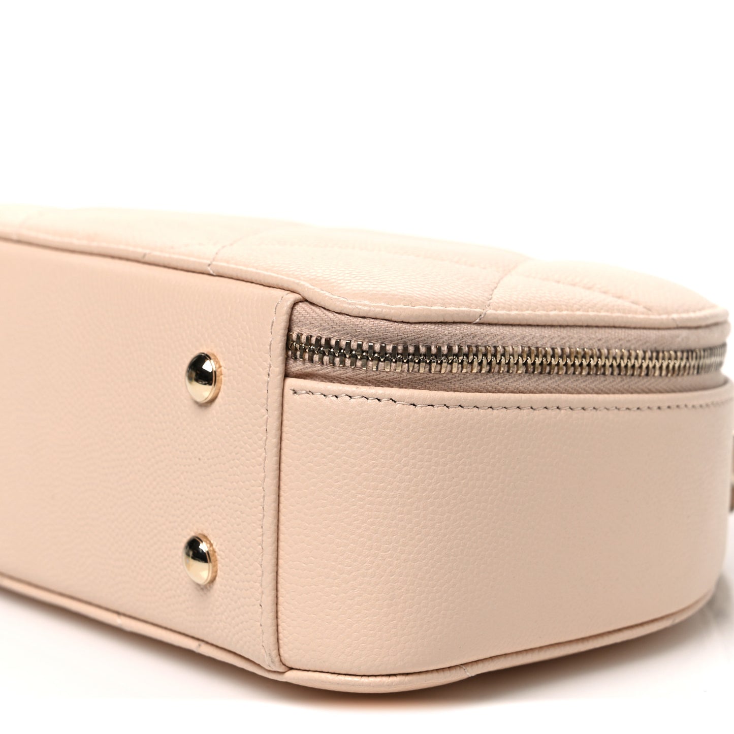 Grained Calfskin Quilted Top Handle Chain Clutch Beige