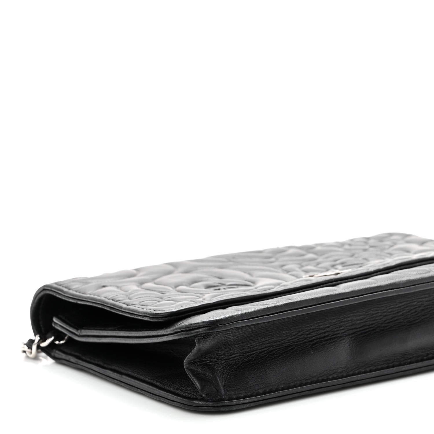 Chanel Lambskin Camellia Embossed Wallet on Chain WOC Black 10 of 12