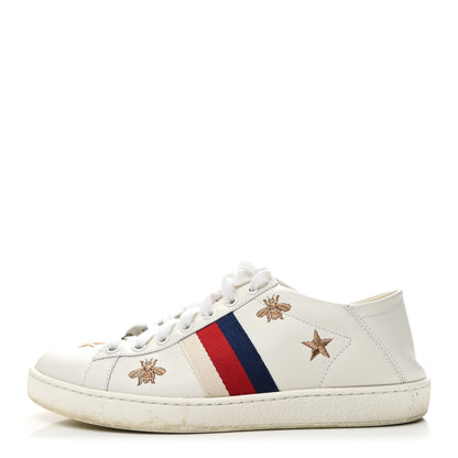 Gucci Calfskin Bee Star Embroidered Sylvie Web Ace Sneakers 37.5 White 1 of 11