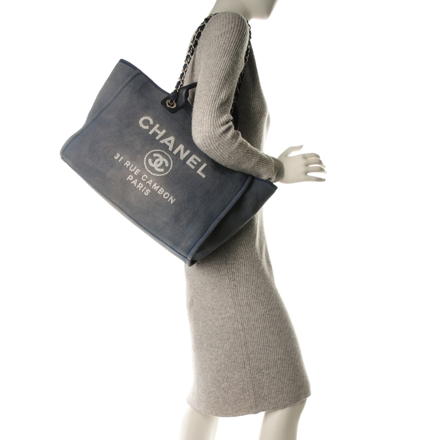 Chanel Canvas Large Deauville Tote Denim Blue 2 of 7