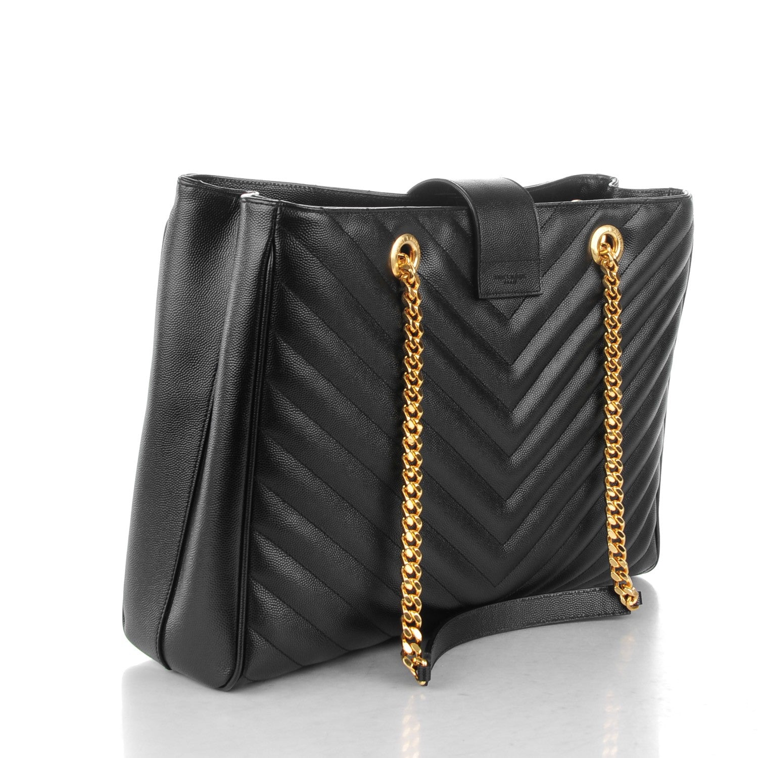 Saint Laurent Grain De Poudre Matelasse Chevron Monogram Shopping Bag Black 3 of 7