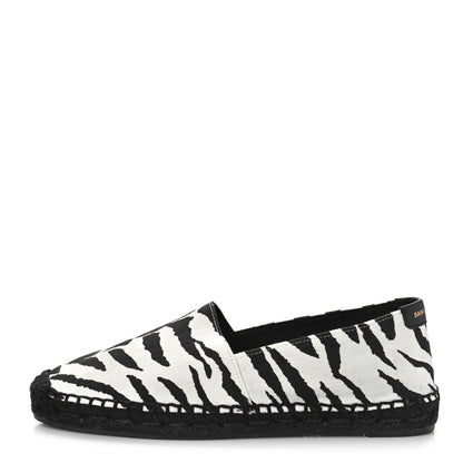 Saint Laurent Canvas Tiger Print Espadrilles 37.5 White Black 1 of 9