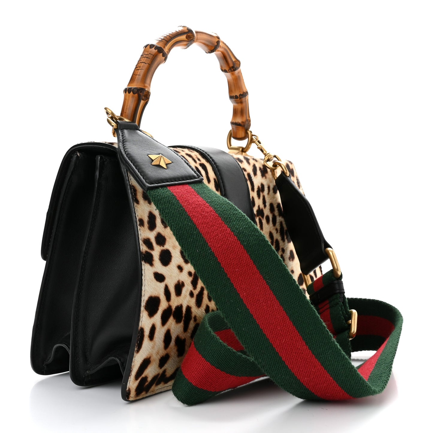 Calf Hair Calfskin Bamboo Web Leopard Print Medium Dionysus Top Handle Bag Natural Blue Agata Hibiscus Red