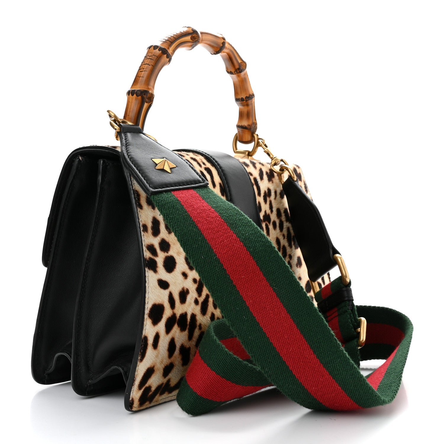 Gucci Calf Hair Calfskin Bamboo Web Leopard Print Medium Dionysus
