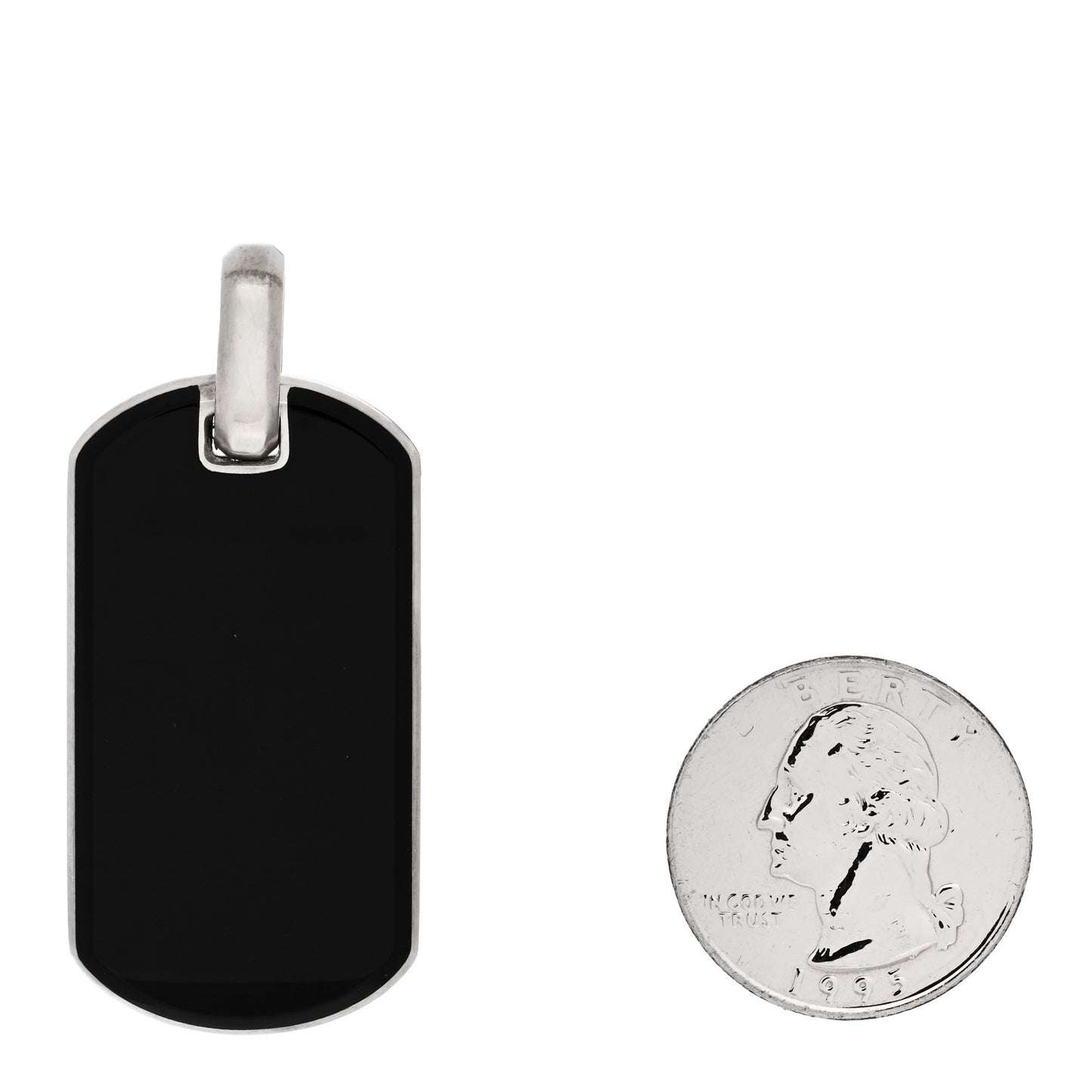 Sterling Silver Black Onyx Exotic Stone Dog Tag Pendant