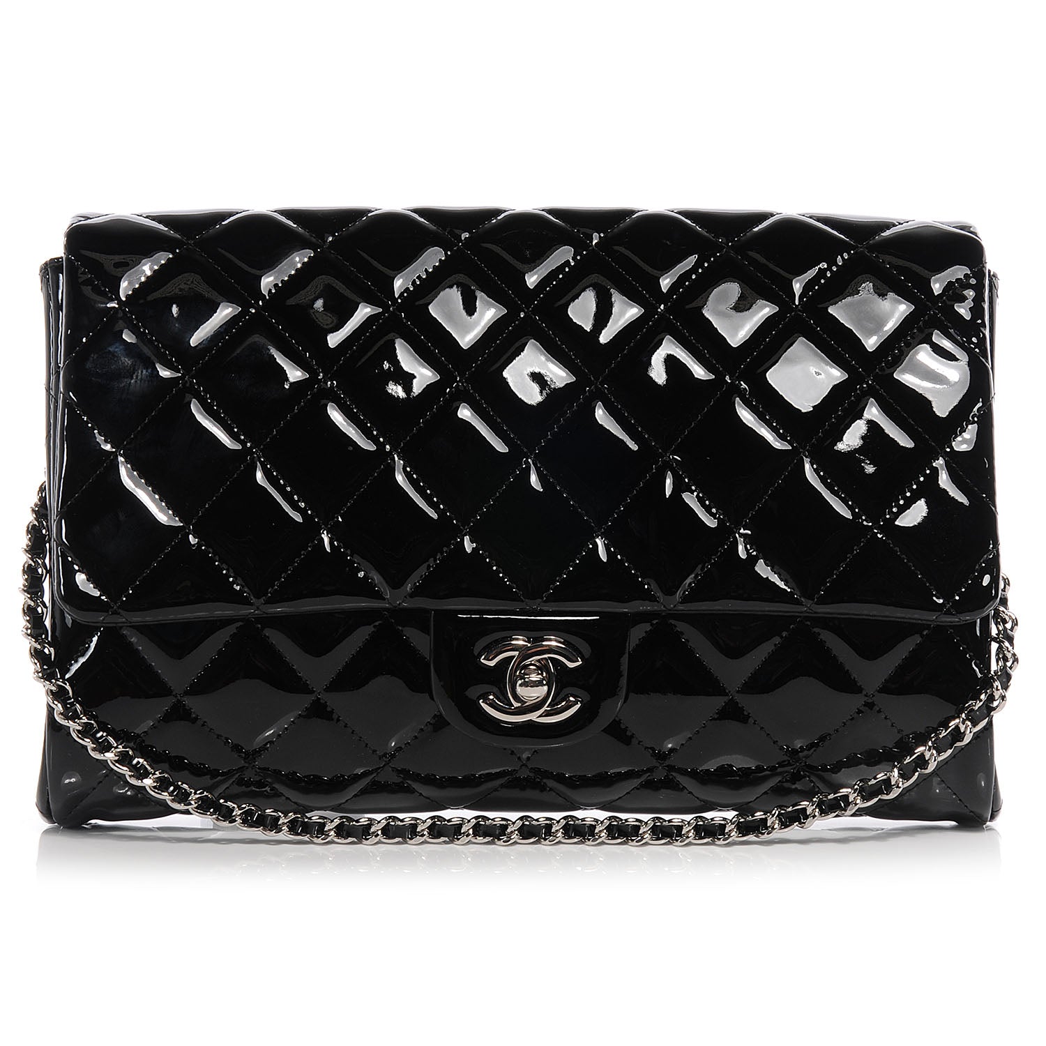 Chanel Patent Quilted Clutch Flap Black 1 of 9