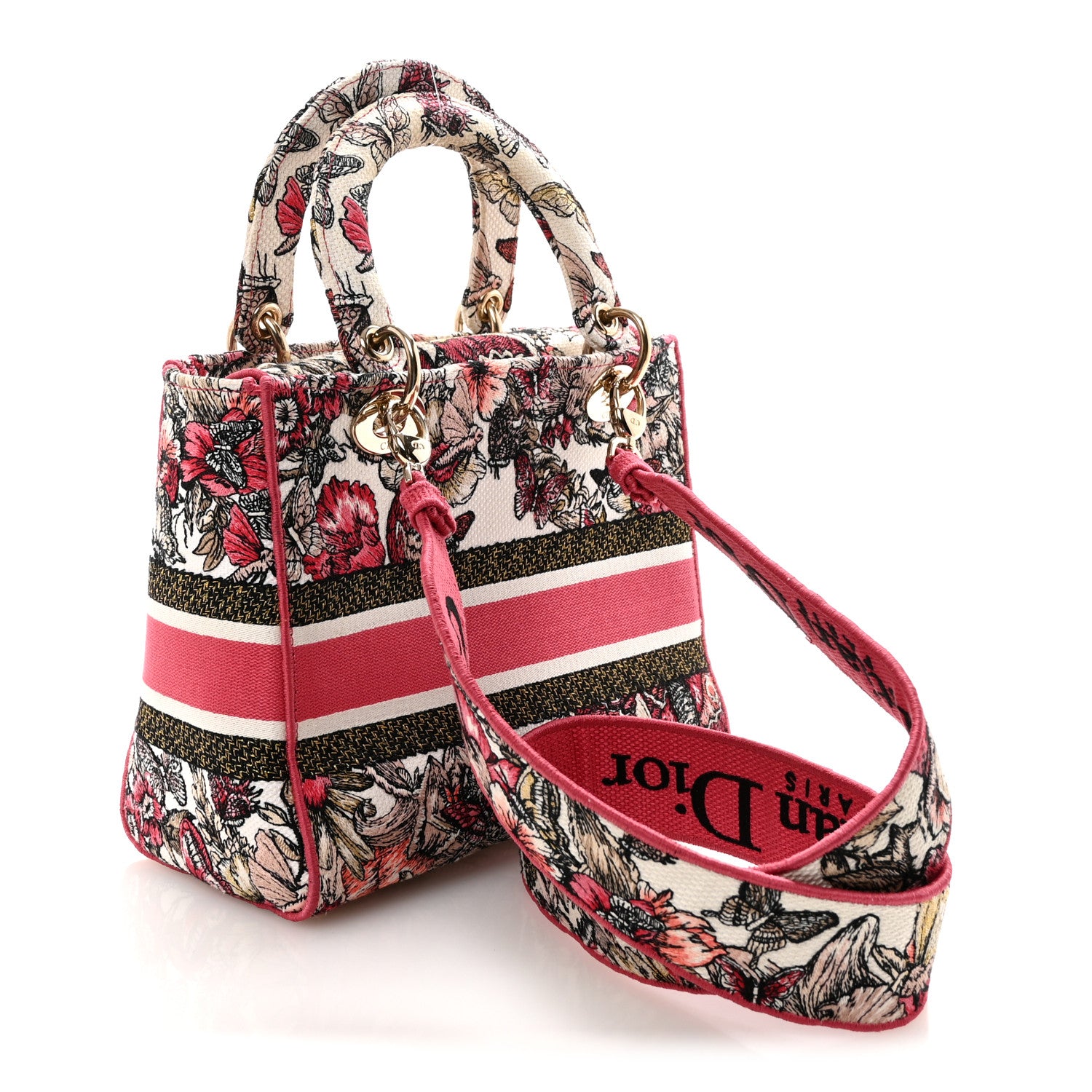 Christian Dior Canvas Embroidered Butterfly Print Medium Lady D-Lite  Multicolor 3 of 9