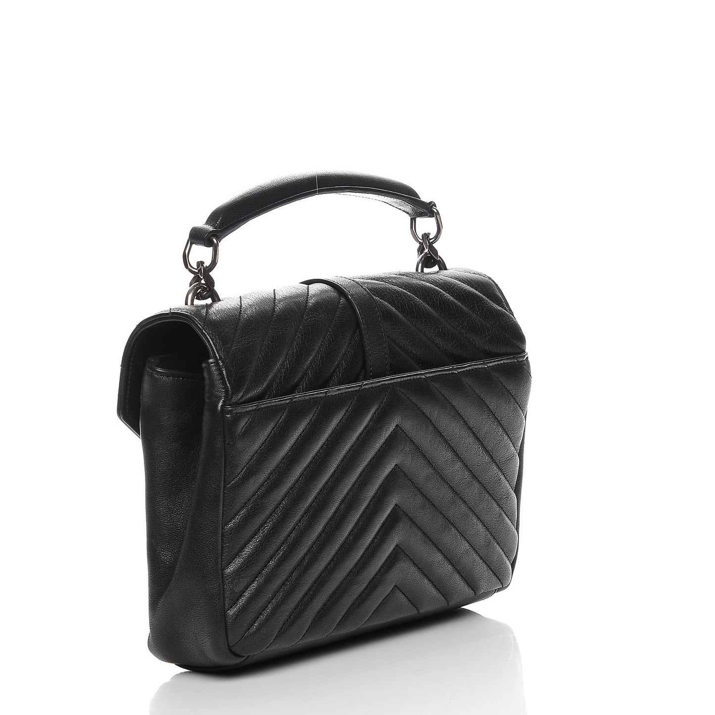 Sheepskin Matelasse Chevron Monogram Medium College Bag Black