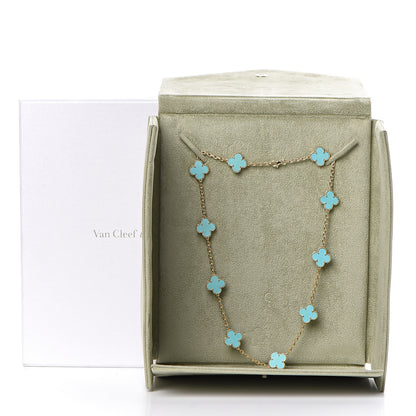 Van Cleef & Arpels 18K Yellow Gold Turquoise 10 Motifs Vintage Alhambra Necklace 15 of 15
