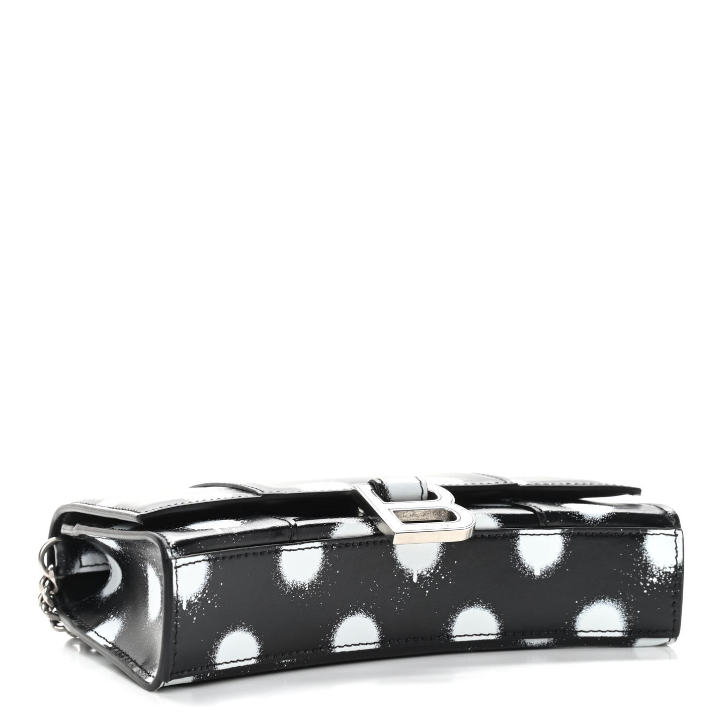 Shiny Box Calfskin Polka Dot Hourglass Chain Bag Black White